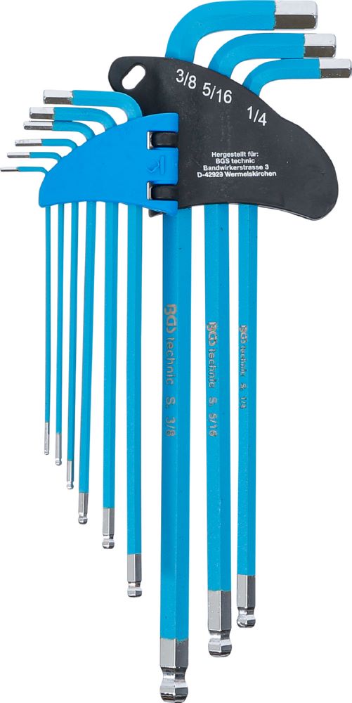Produktbild BGS Winkelschlüssel Satz 9 teilig extra lang Innensechskant Zollgrößen bild 3