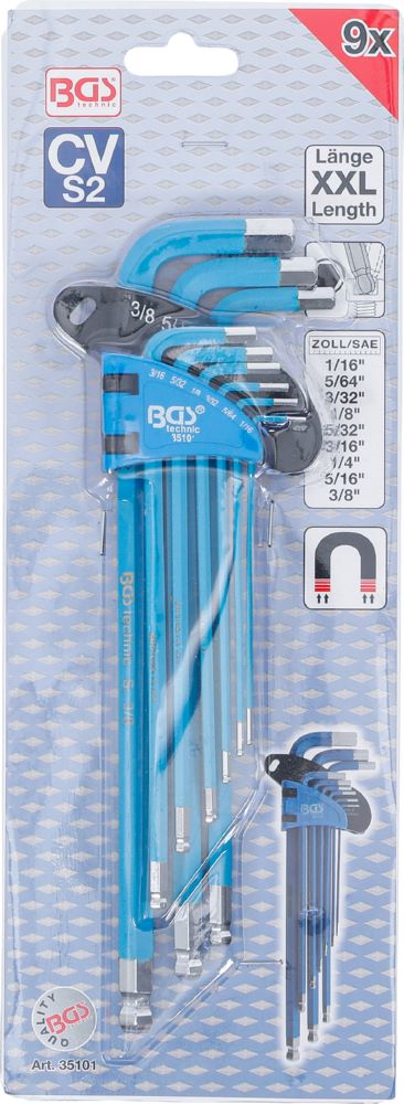 Produktbild BGS Winkelschlüssel Satz 9 teilig extra lang Innensechskant Zollgrößen bild 4