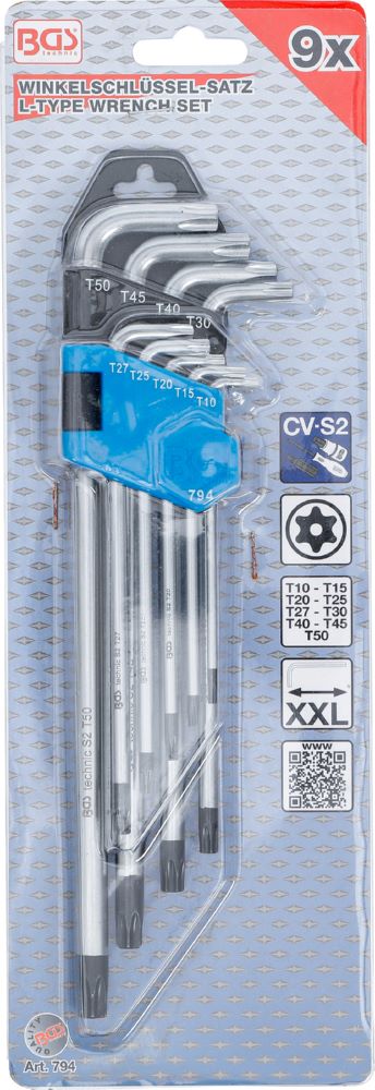 Produktbild BGS Winkelschlüssel Satz T10-T50 9 teilig extra lang mit Bohrung bild 6