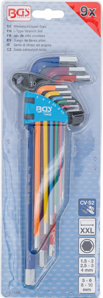 Produktbild BGS Winkelschlüssel Satz 1,5-10 mm 9 teilig extra lang Innensechskant Multicolour bild 4