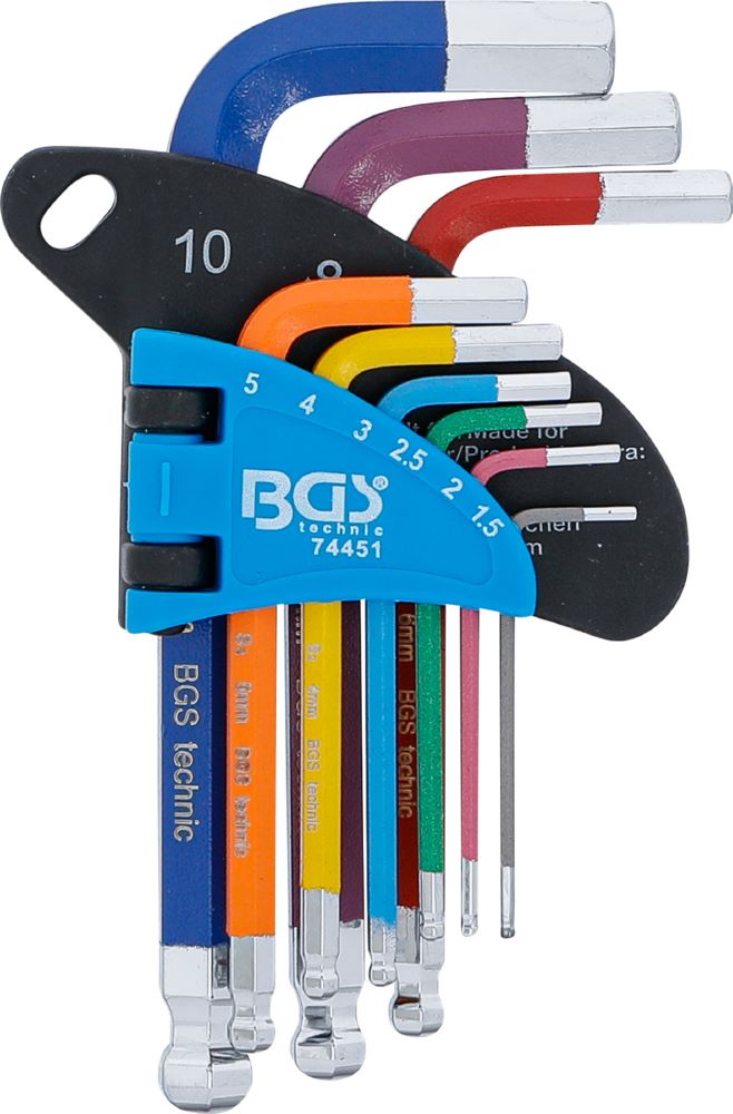 Produktbild BGS Winkelschlüssel Satz 1,5-10 mm 9 teilig Multicolour Innensechskant mit Kugelkopf bild 2