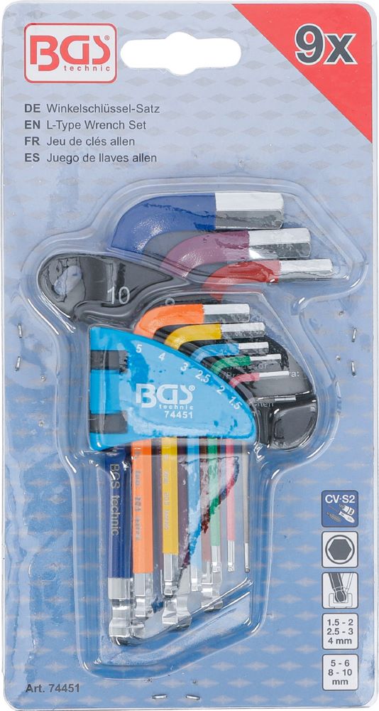 Produktbild BGS Winkelschlüssel Satz 1,5-10 mm 9 teilig Multicolour Innensechskant mit Kugelkopf bild 4