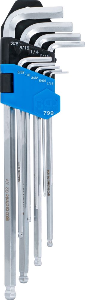 Produktbild BGS Winkelschlüssel Satz 1/16 Zoll - 3/8 Zoll 9 teilig Innensechskant mit Kugelkopf bild 2