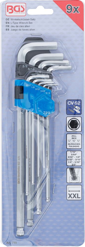 Produktbild BGS Winkelschlüssel Satz 1/16 Zoll - 3/8 Zoll 9 teilig Innensechskant mit Kugelkopf bild 4
