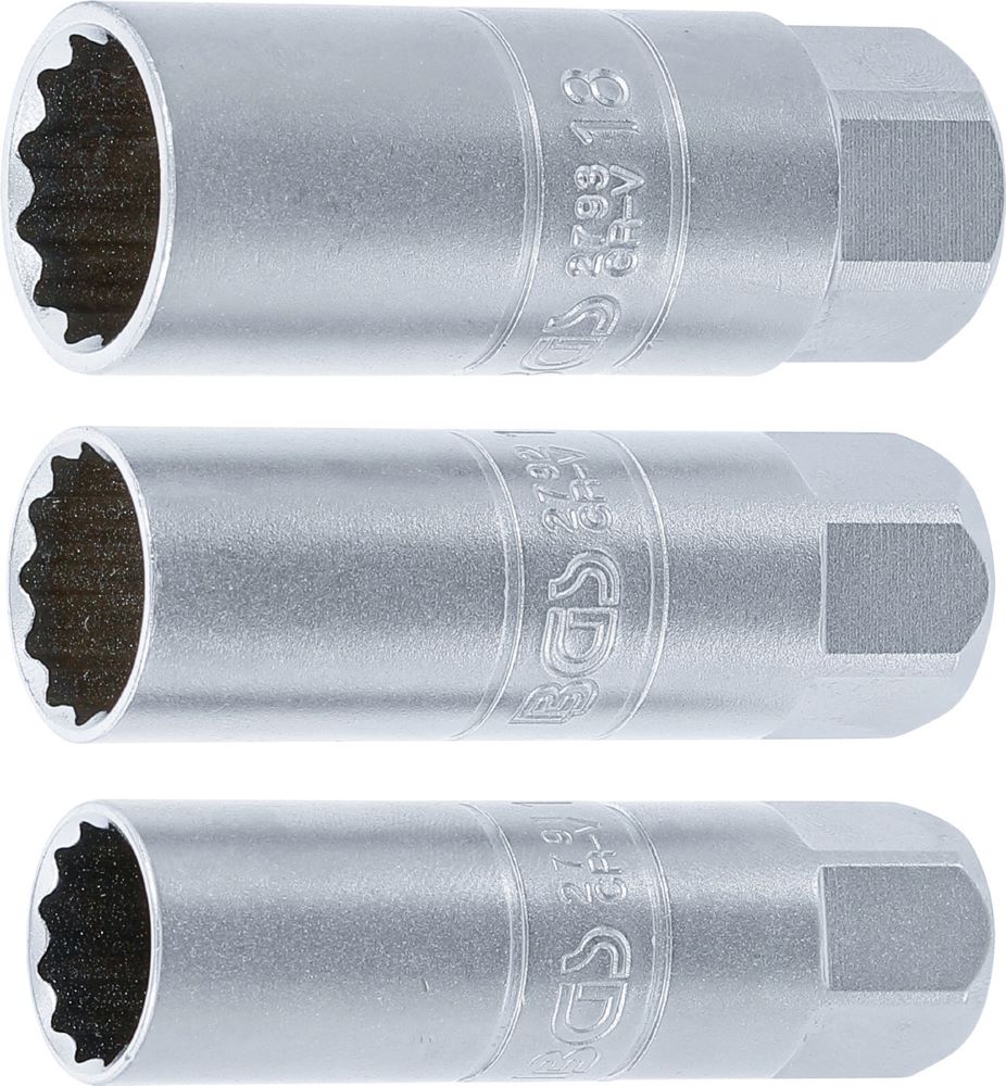 Produktbild BGS Zündkerzen Einsatz Satz Zwölfkant Innenvierkant 10 mm 3/8 Zoll 14 -16-18 mm 3 tg