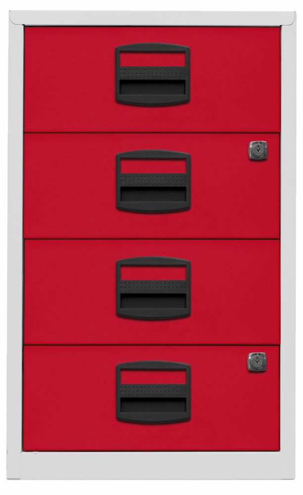 Produktbild Bisley Home Beistellschrank 4 Universalschubladen 672 x 413 x 400 mm lichtgrau rot