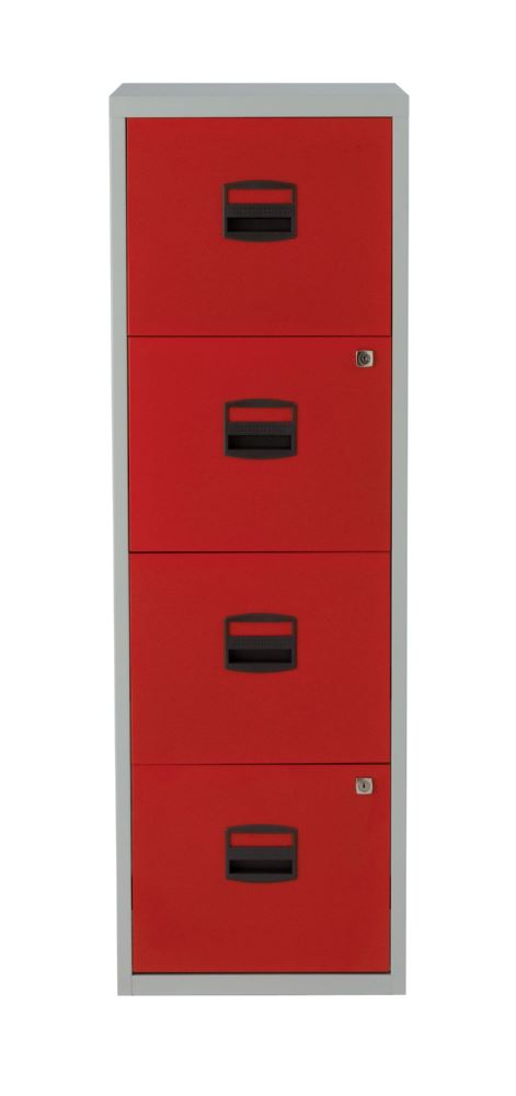 Produktbild Bisley Home Hängeregistraturschrank 4 Schubladen H 1321 mm lichtgrau kardinalrot