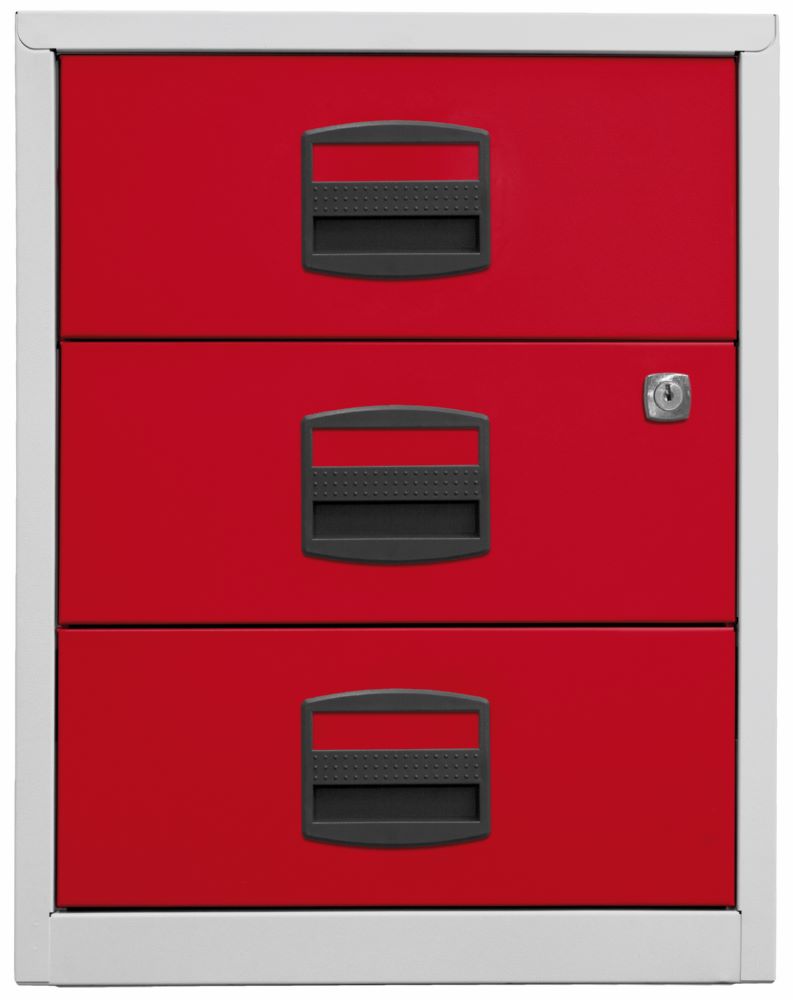 Produktbild Bisley Home mobiler Beistellschrank 3 Universalschubladen H 528 mm lichtgrau rot