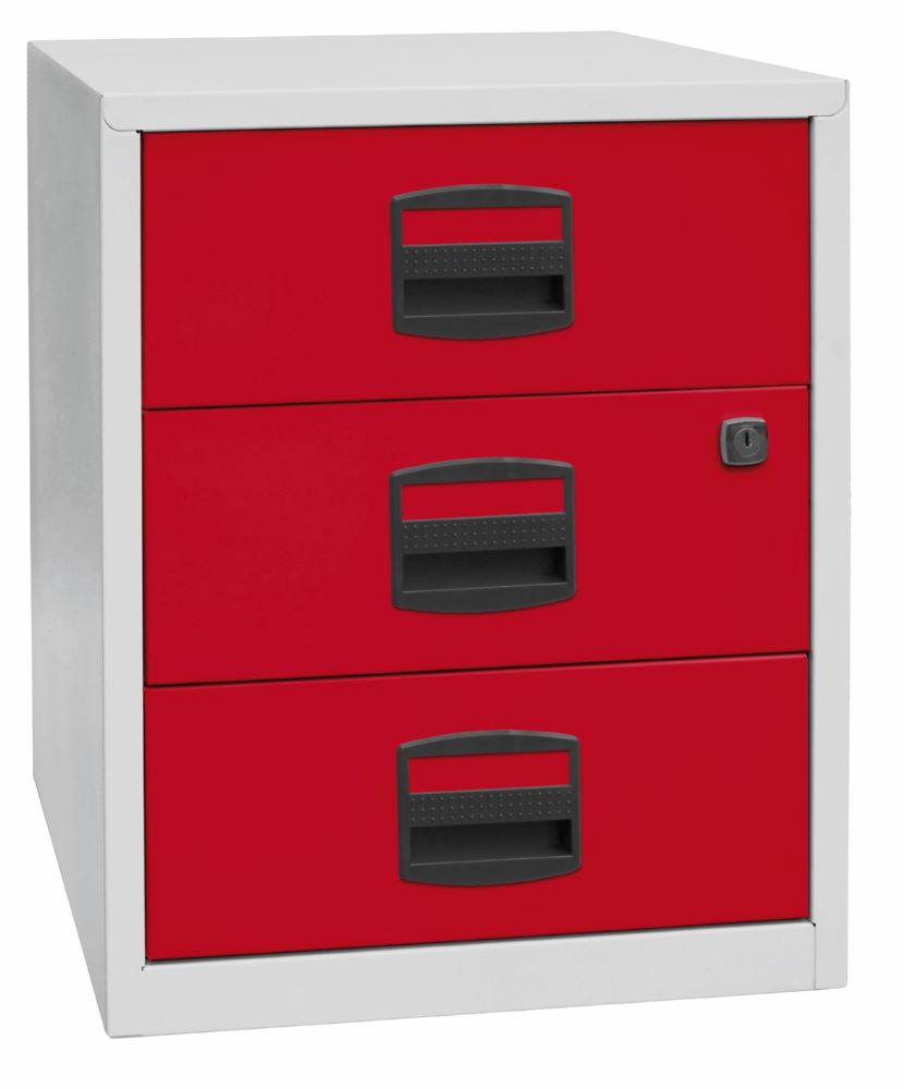 Produktbild Bisley Home mobiler Beistellschrank 3 Universalschubladen H 528 mm lichtgrau rot bild 2