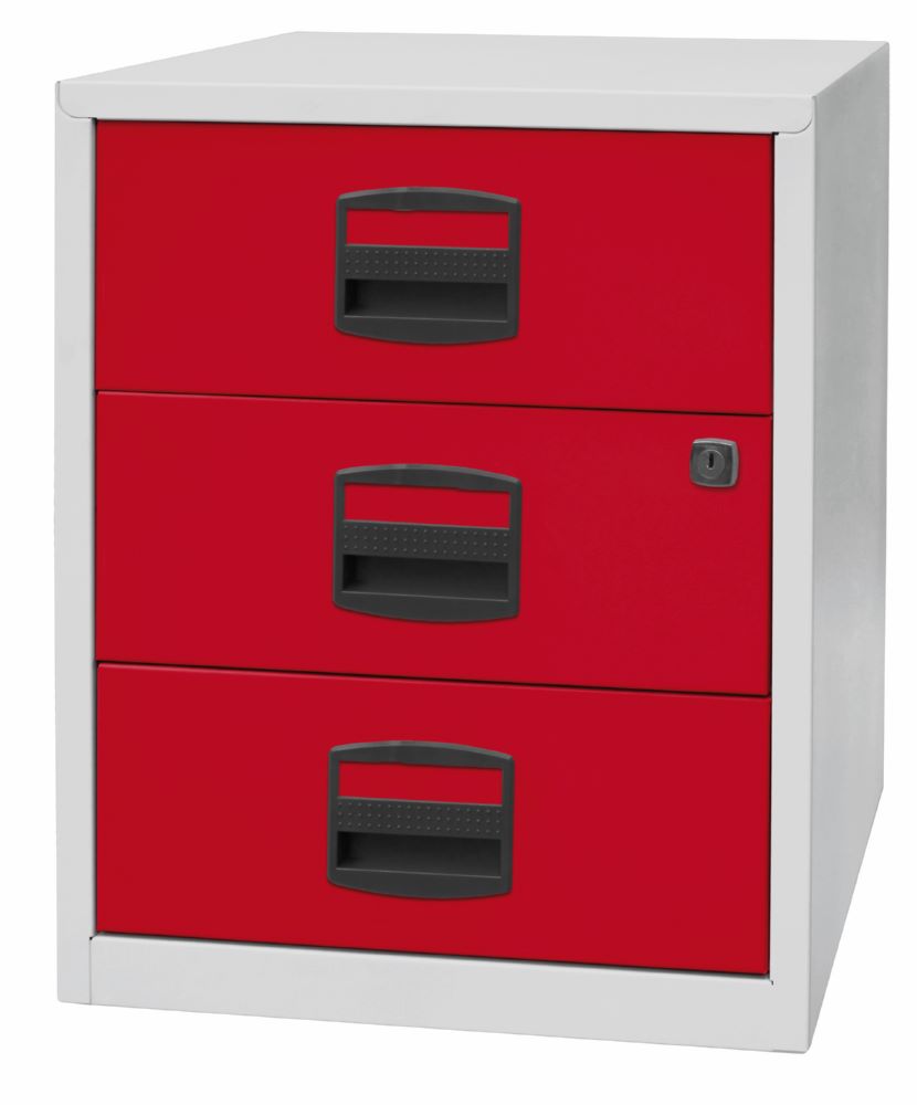 Produktbild Bisley Home mobiler Beistellschrank 3 Universalschubladen H 528 mm lichtgrau rot bild 3