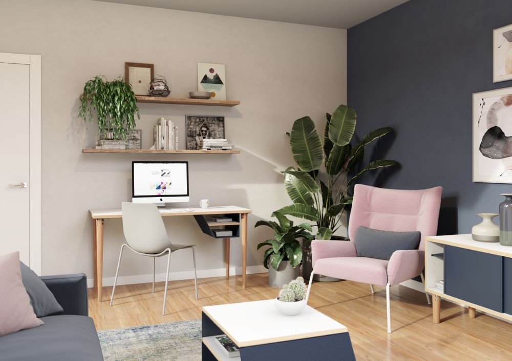 Produktbild Bisley Home Poise Desking Schreibtisch 4 Füße aus Eiche Ablagefach H 740 mm