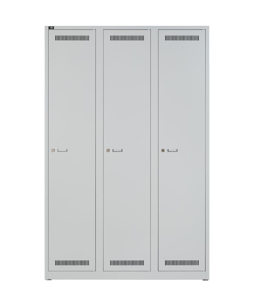 Produktbild Bisley Light Light Garderobenschrank 3 Abteile Farbe lichtgrau H1850 x B1200 x T500 mm