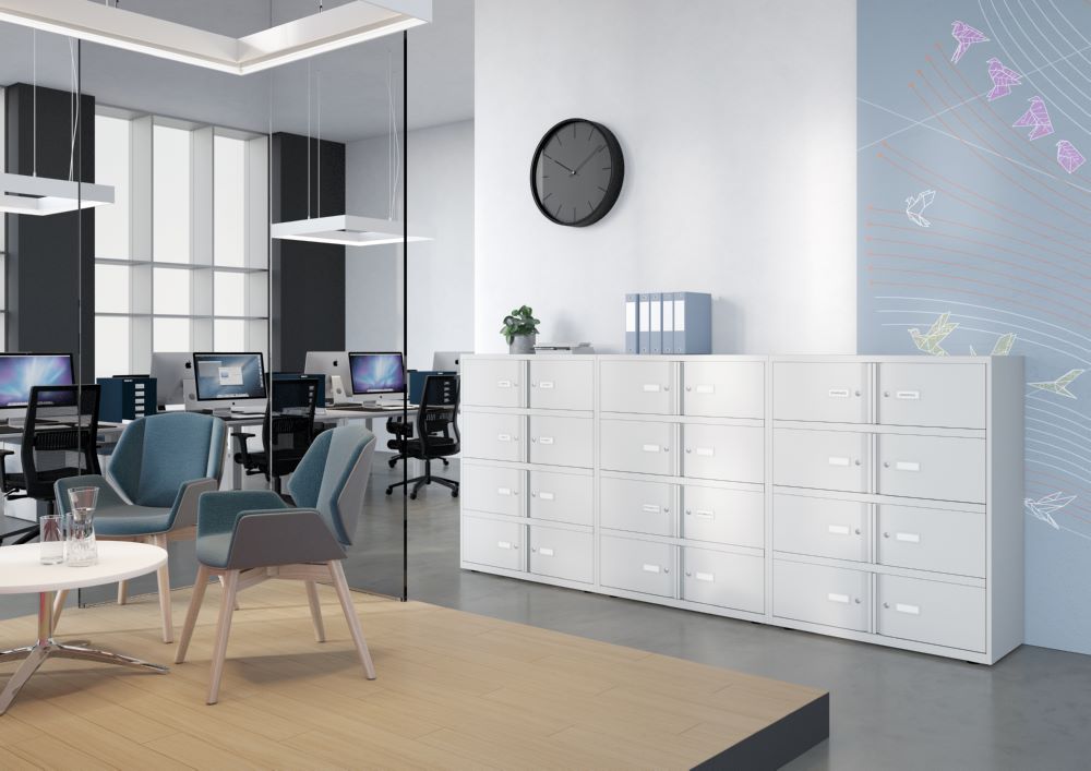 Produktbild Bisley Rollladenschrank Essentials mit 1 Fachboden für 2 Ordnerhöhen Farbe silber bild 2