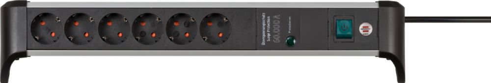 Produktbild Brennenstuhl Alu-Office-Line Steckdosenleiste 6-fach Überspannungsschutz Schalter 3 m Kabel