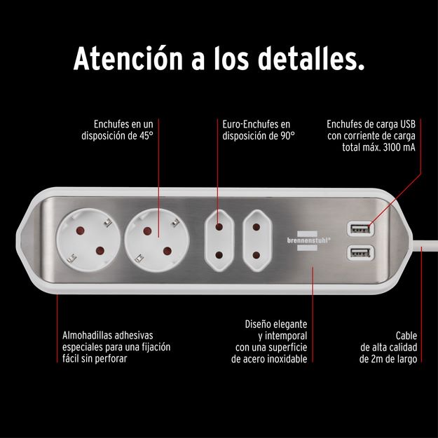 Produktbild Brennenstuhl estilo Ecksteckdosenleiste 4 fach mit USB Ladefunktion bild 15