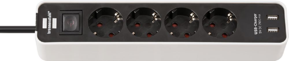 Produktbild Brennenstuhl Ecolor Steckdosenleiste 4 fach mit 2 USB Ladebuchsen weiß schwarz