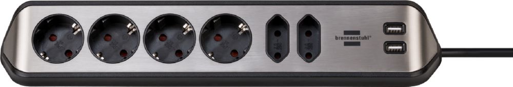 Produktbild Brennenstuhl Ecksteckdosenleiste 6-fach Tischsteckdose mit Edelstahloberfläche silber/schwarz