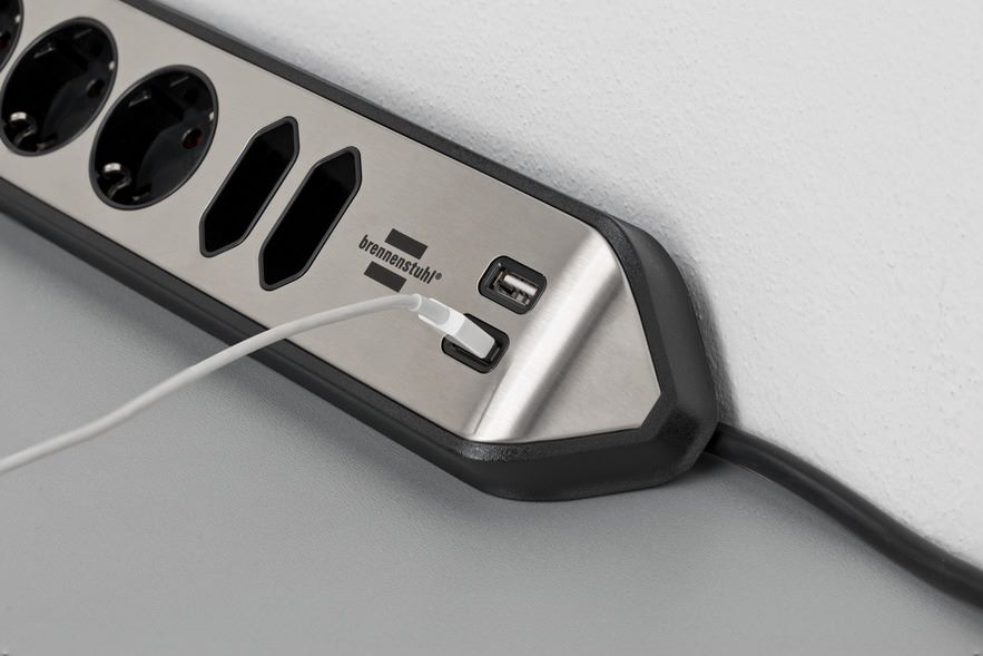 Produktbild Brennenstuhl Ecksteckdosenleiste 6-fach Tischsteckdose mit Edelstahloberfläche silber/schwarz bild 9