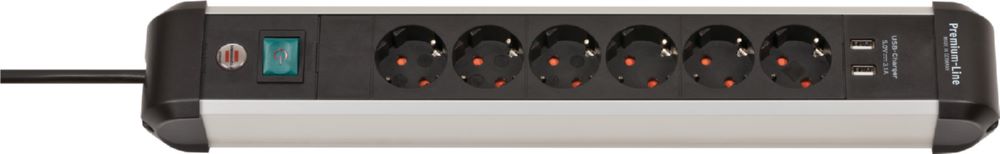 Produktbild Brennenstuhl Premium-Alu-Line Steckdosenleiste 6-fach USB/Mehrfachsteckdose 3 m Kabel
