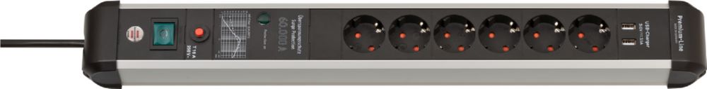 Produktbild Brennenstuhl Premium-Protect-Line Steckdosenleiste 6-fach mit USB und Überspannungsschutz 3 m