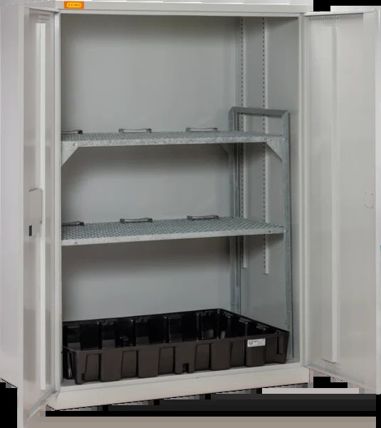 Produktbild Fassschrank 14/20 mit PE Auffangwanne und Gitterrosten 84 x 140 x 195 cm  bild 3