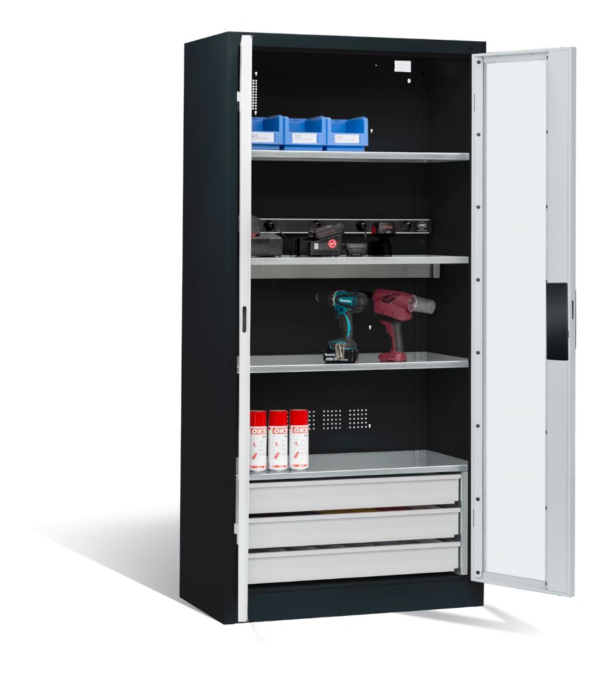 Produktbild C+P Akkuladeschrank Serie 89 1950 x 930 x 500 mm anthrazit lichtgrau bild 2