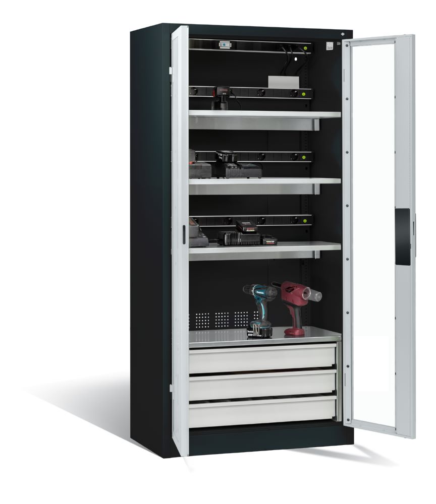 Produktbild C+P Akkuladeschrank Serie 89 Comfort 1950 x 930 x 500 mm anthrazit lichtgrau bild 1