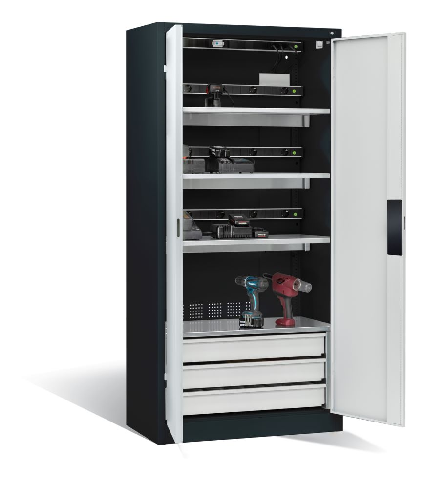 Produktbild C+P Akkuladeschrank Serie 89 Comfort 1950 x 930 x 500 mm anthrazit lichtgrau bild 2