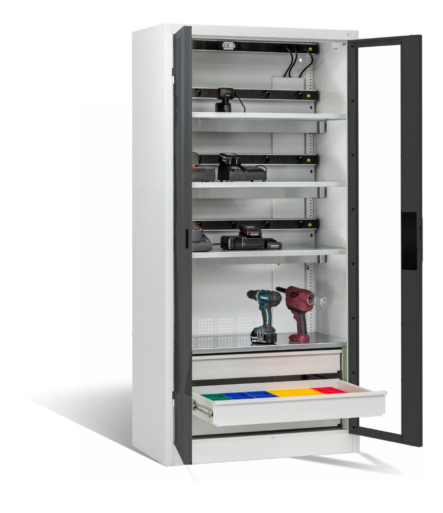 Produktbild C+P Akkuladeschrank Serie 89 Comfort 1950 x 930 x 500 mm lichtgrau anthrazit bild 2