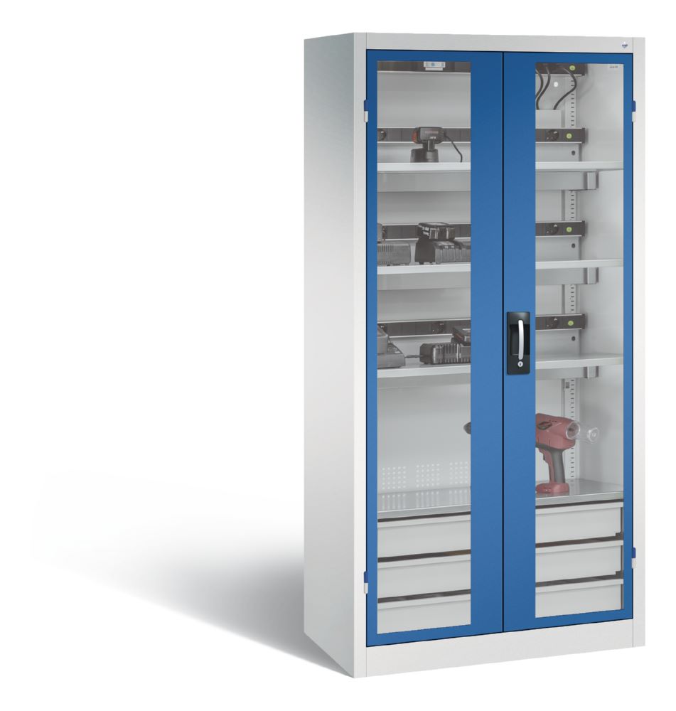 Produktbild C+P Akkuladeschrank Serie 89 Comfort 1950 x 930 x 500 mm lichtgrau enzianblau