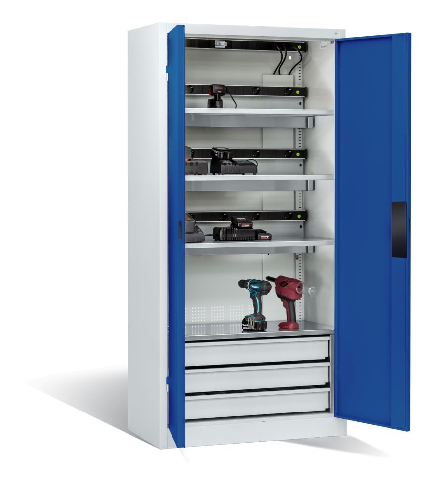Produktbild C+P Akkuladeschrank Comfort Serie 89 1950 x 930 x 500 mm lichtgrau enzianblau bild 2