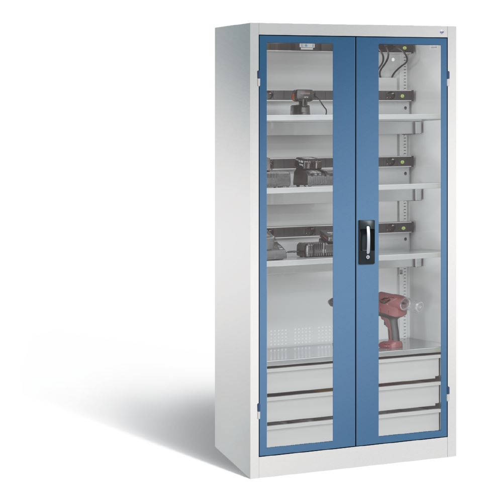 Produktbild C+P Akkuladeschrank Serie 89 Comfort 1950 x 930 x 500 mm lichtgrau fernblau