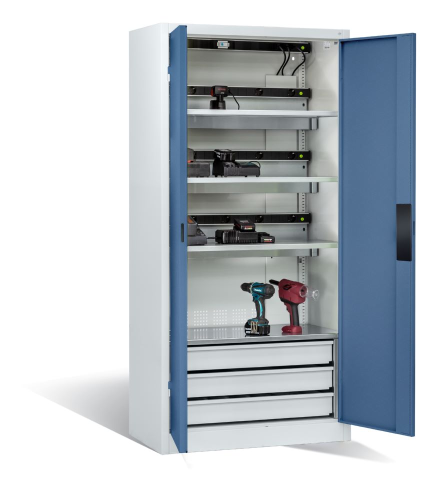 Produktbild C+P Akkuladeschrank Serie 89 Comfort 1950 x 930 x 500 mm lichtgrau fernblau bild 2