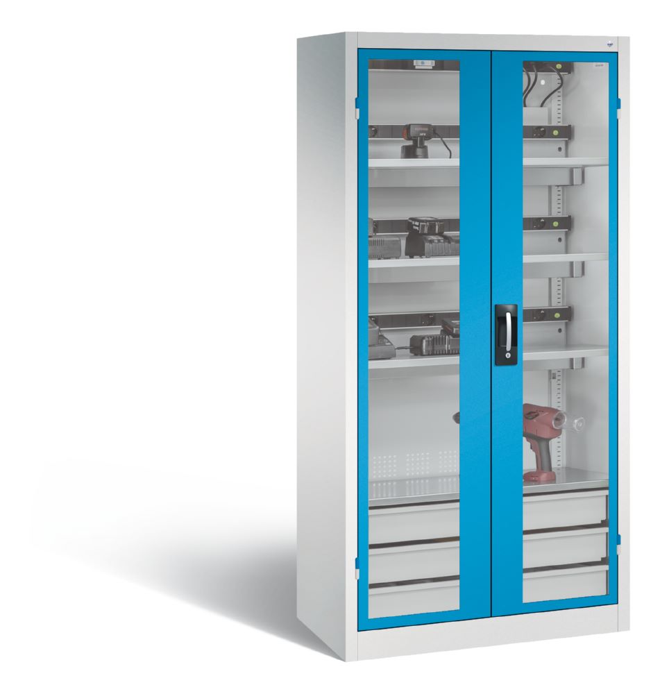 Produktbild C+P Akkuladeschrank Serie 89 Comfort 1950 x 930 x 500 mm lichtgrau lichtblau