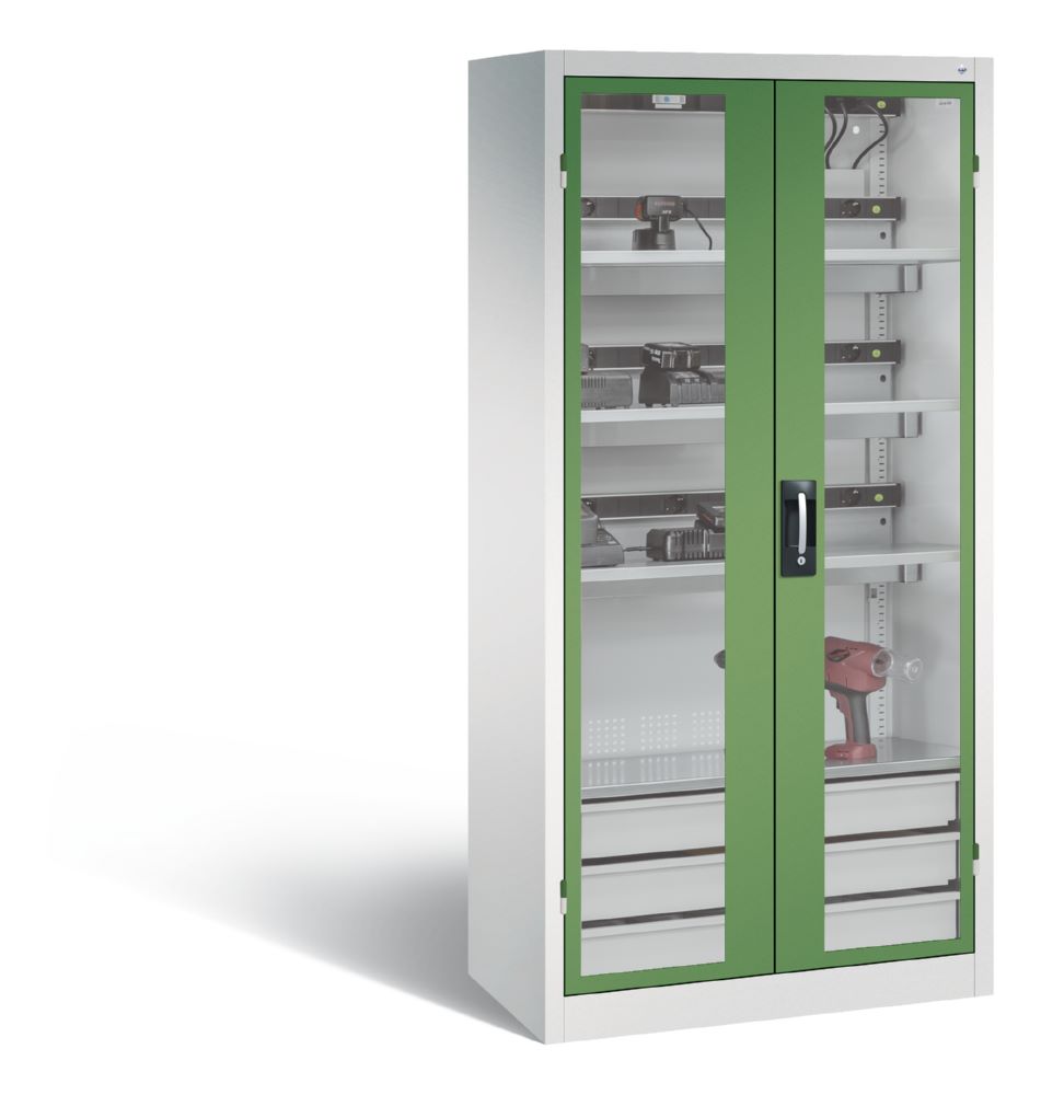 Produktbild C+P Akkuladeschrank Serie 89 Comfort 1950 x 930 x 500 mm lichtgrau resedagrün bild 1