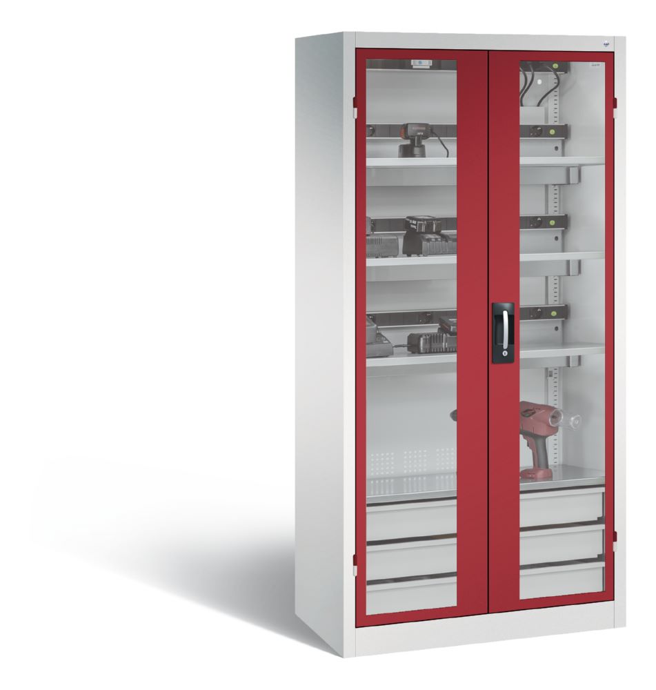 Produktbild C+P Akkuladeschrank Serie 89 Comfort 1950 x 930 x 500 mm lichtgrau rubinrot