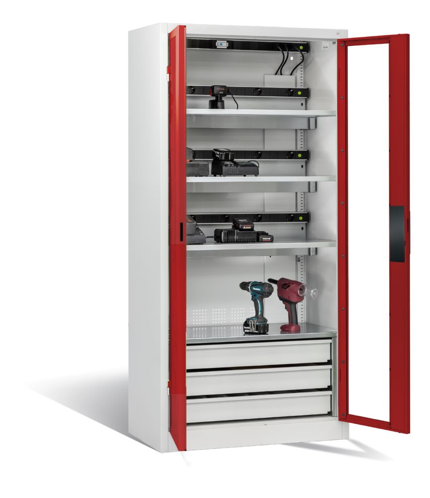 Produktbild C+P Akkuladeschrank Serie 89 Comfort 1950 x 930 x 500 mm lichtgrau rubinrot bild 2