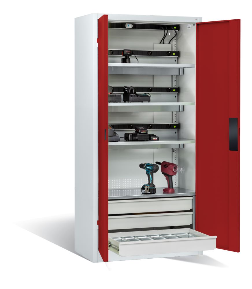 Produktbild C+P Akkuladeschrank Comfort Serie 89 H 1950 x B 930 x T 500 mm lichtgrau rubinrot bild 2
