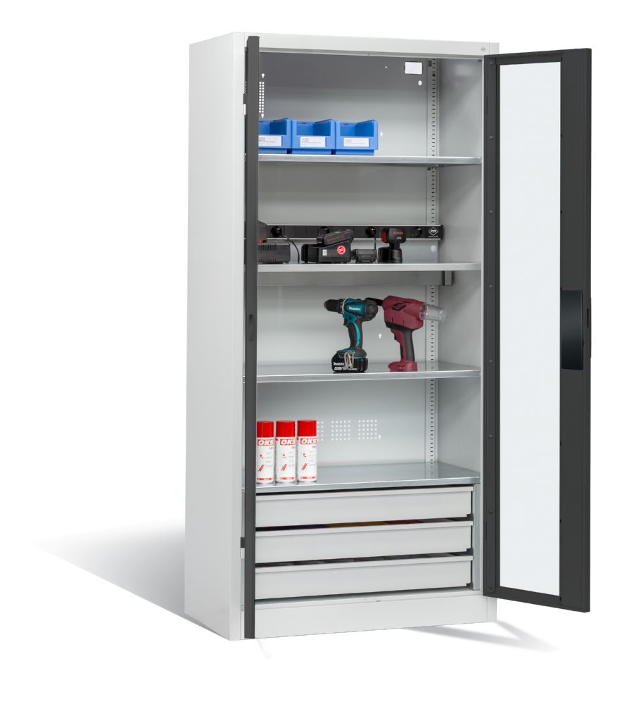 Produktbild C+P Akkuladeschrank Serie 89 1950 x 930 x 500 mm lichtgrau anthrazit bild 2