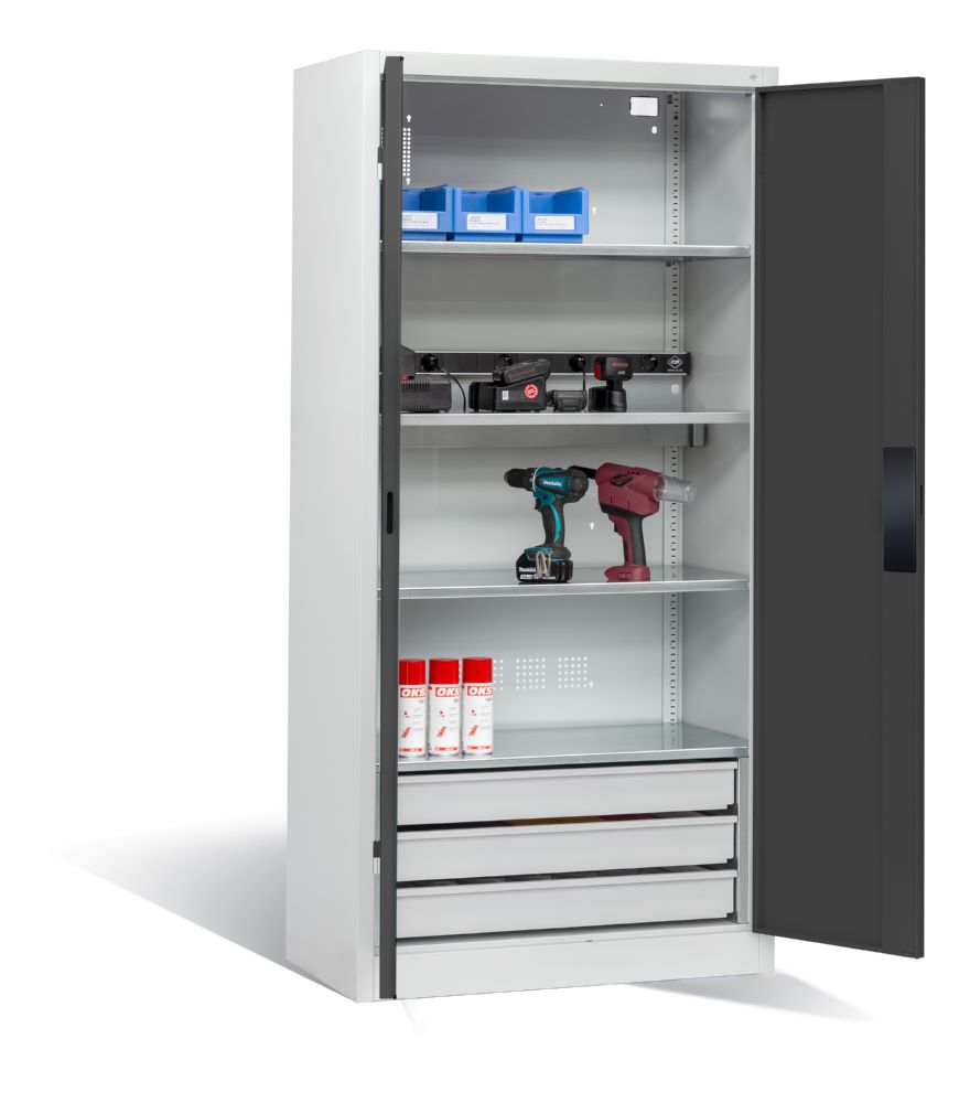 Produktbild C+P Akkuladeschrank Serie 89 H 1950 x B 930x T 500 mm lichtgrau anthrazit bild 2