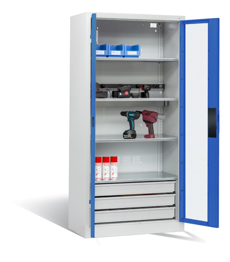 Produktbild C+P Akkuladeschrank Serie 89 1950 x 930 x 500 mm lichtgrau enzianblau bild 2
