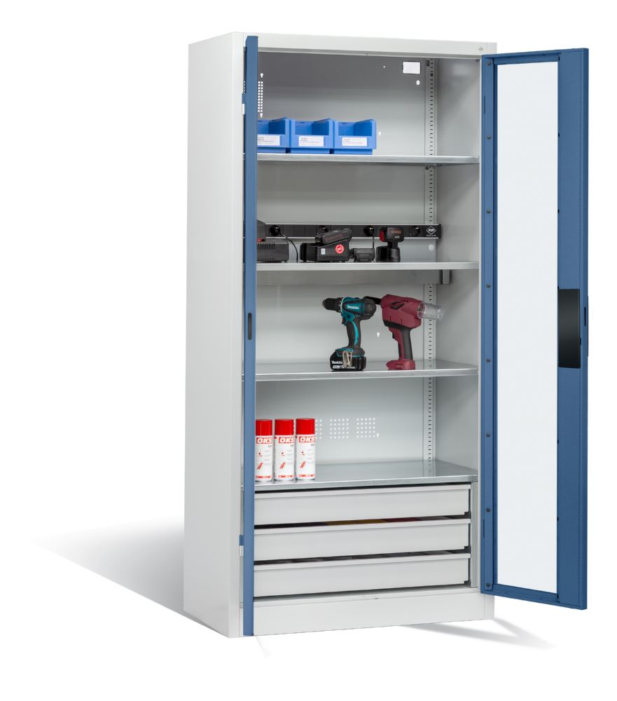 Produktbild C+P Akkuladeschrank Serie 89 1950 x 930 x 500 mm lichtgrau fernblau bild 2