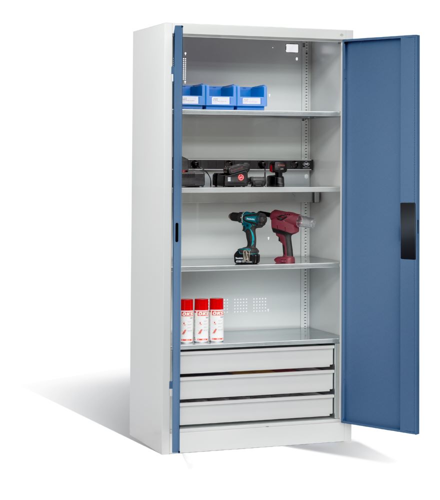 Produktbild C+P Akkuladeschrank Serie 89 1950 x 930 x 500 mm lichtgrau fernblau bild 2