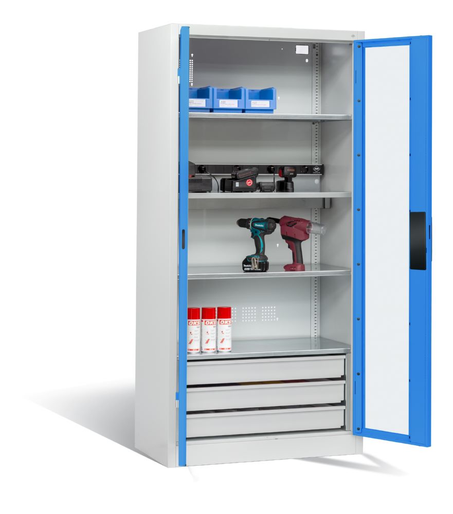 Produktbild C+P Akkuladeschrank Serie 89 1950 x 930 x 500 mm lichtgrau lichtblau bild 2