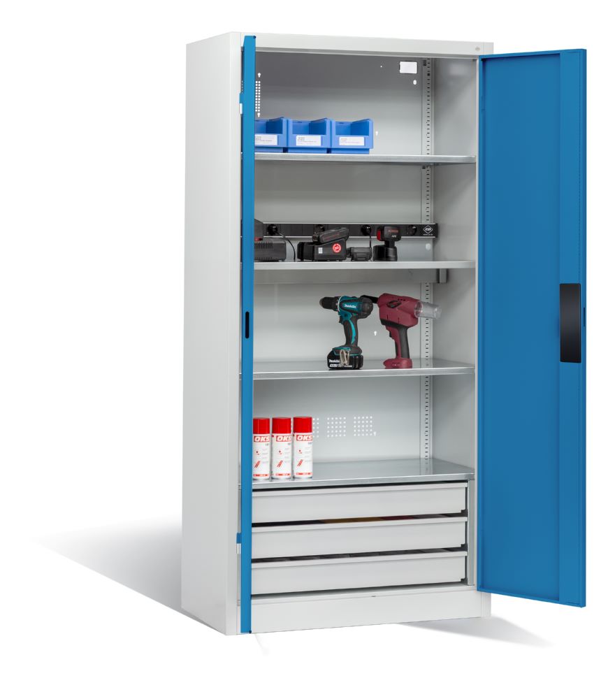 Produktbild C+P Akkuladeschrank Serie 89 H 1950 x B 930 x T 500 mm lichtgrau lichtblau bild 2