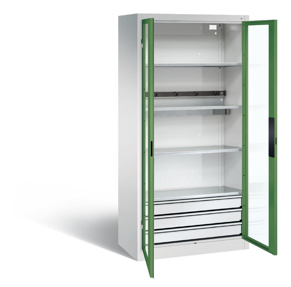 Produktbild C+P Akkuladeschrank Serie 89 1950 x 930 x 500 mm lichtgrau resedagrün