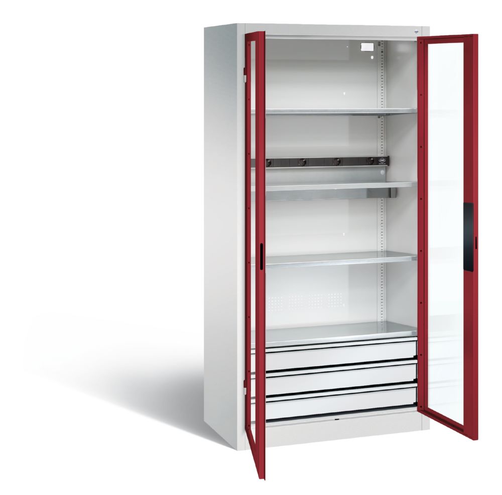 Produktbild C+P Akkuladeschrank Serie 89 1950 X 930 X 500 mm Lichtgrau Rubinrot