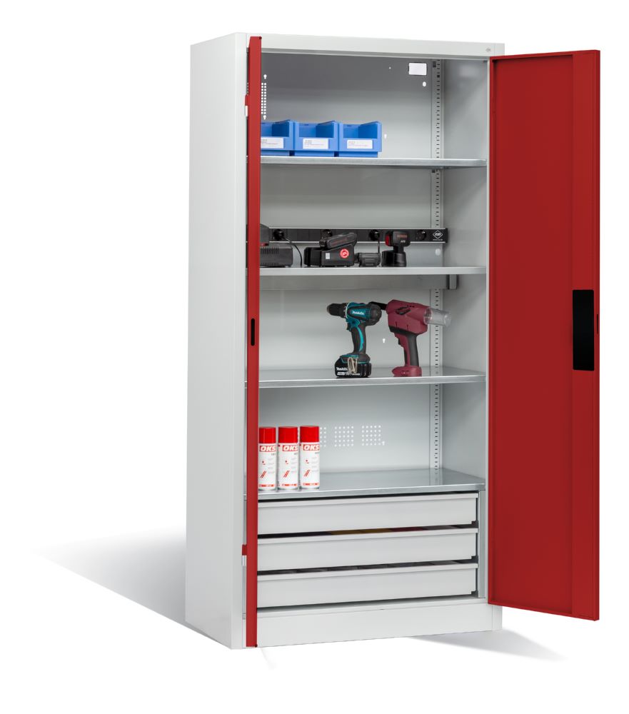 Produktbild C+P Akkuladeschrank Serie 89 Höhe 1950 mm lichtgrau rubinrot bild 2