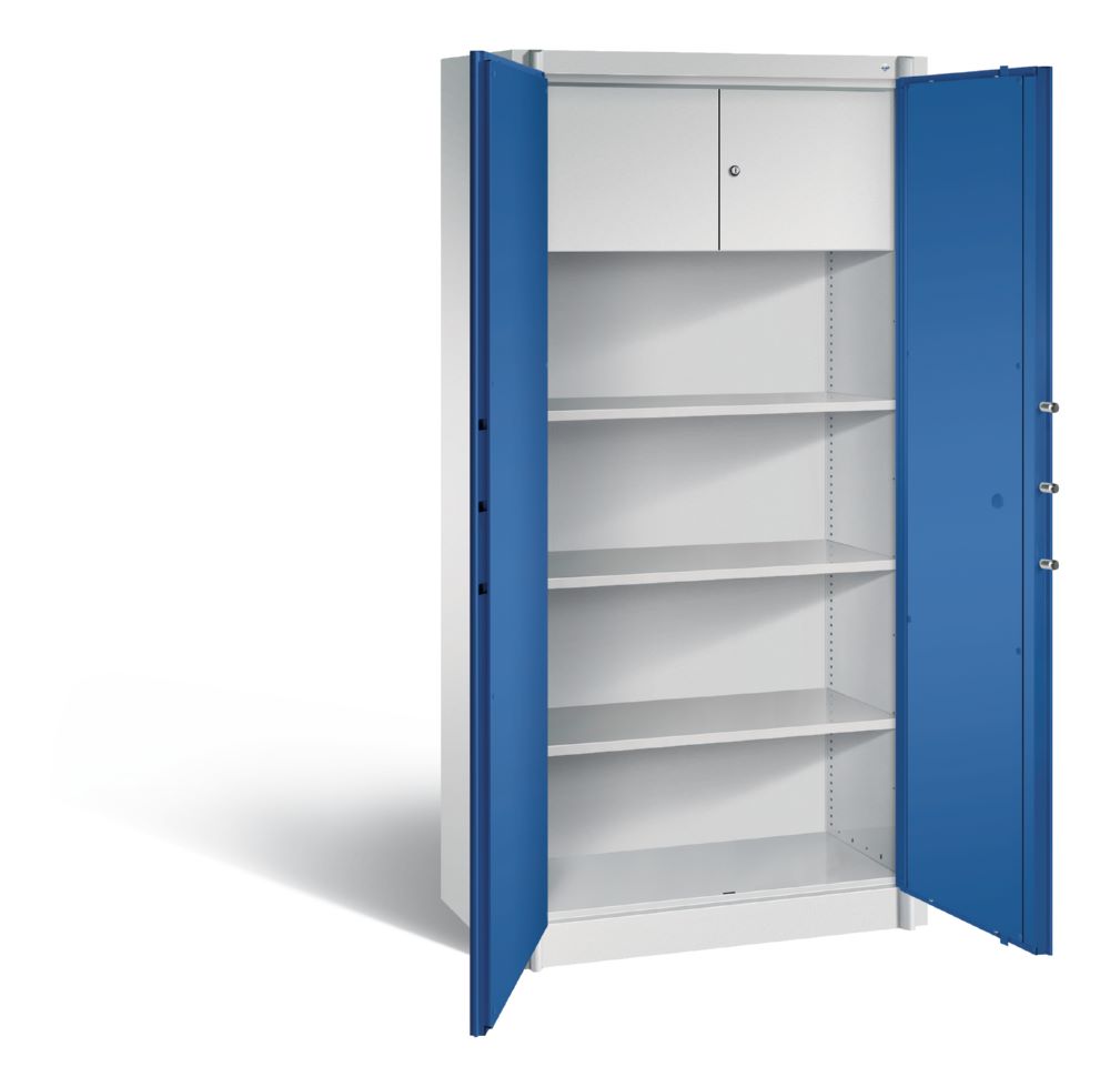 Produktbild C+P Feuergeschützter Flügeltürenschrank Certos 1950 x 930 x 500 mm lichtgrau enzianb bild 2