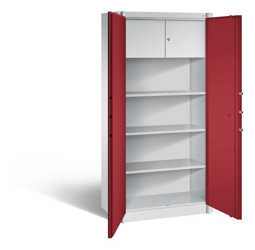 Produktbild C+P Feuergeschützter Flügeltürenschrank Certos 1950 x 930 x500 mm lichtgrau rubinrot bild 2
